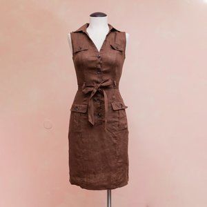 H&M Brown Linen Cargo Pocket Dress Size 4
